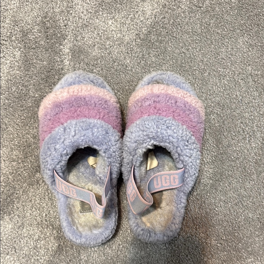 UGG Kids Fluffy Slide Slippers - Purple and Pink